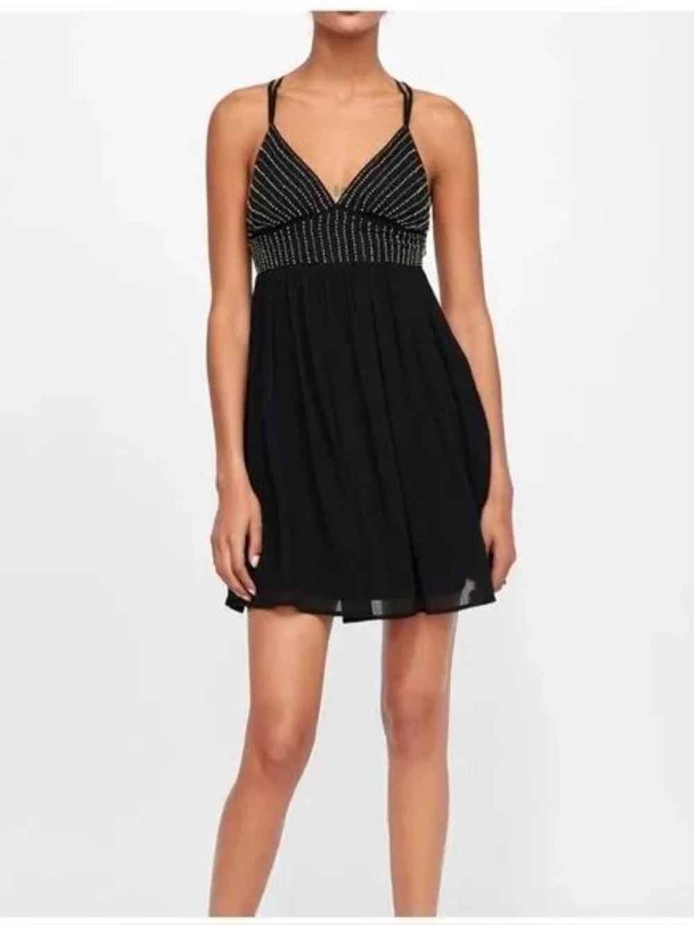 Zara Black Beaded V-Neck Spaghetti Strap Mini Dress